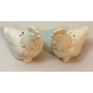 Pair of Clean White Glaze Finish Chickens Salt & Pepper Shakers